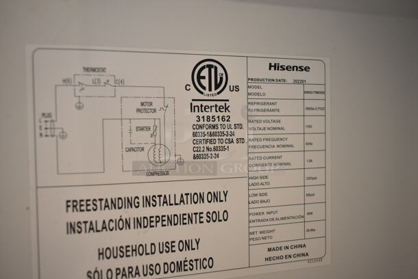 Hisense WMS017M6XBE Metal Mini Cooler. 115 Volts, 1 Phase. Tested and Working! - Image 4 of 5