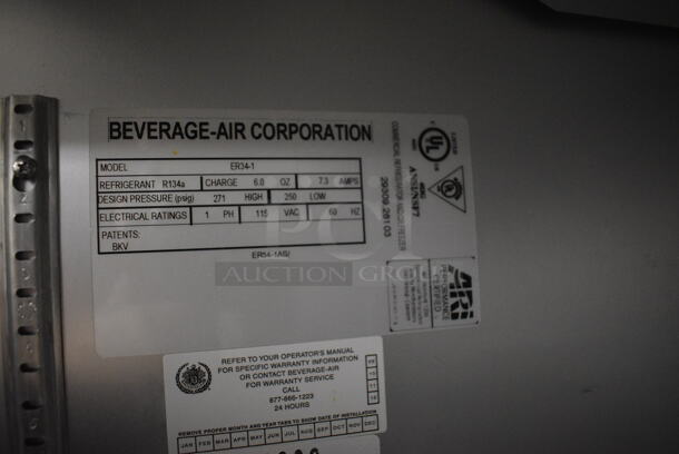 Beverage Air Model ER34-1 E Series ENERGY STAR Stainless Steel Commercial Wide Single Door Reach In Cooler w/ Poly Coated Racks on Commercial Casters. 115 Volts, 1 Phase. 35x34x84.5. Tested and Powers On But Temps at 47 Degrees - Image 4 of 5