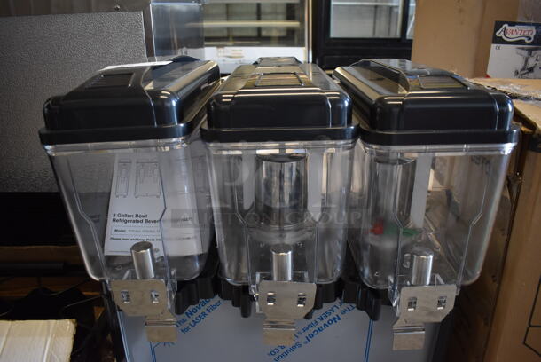 BRAND NEW SCRATCH AND DENT! Avantco COLDREAM 3M Stainless Steel Commercial Countertop 3 Hopper Refrigerated Beverage Machine. 120 Volts, 1 Phase. 23x16x27. Tested and Working! - Image 3 of 6