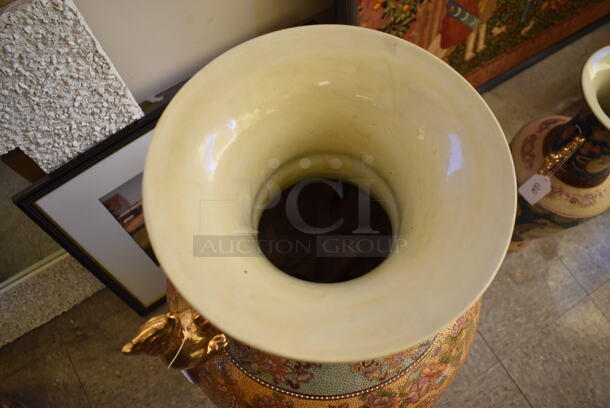 Ornate Asian Style Vase w/ Foo Dog Handles. - Image 8 of 9