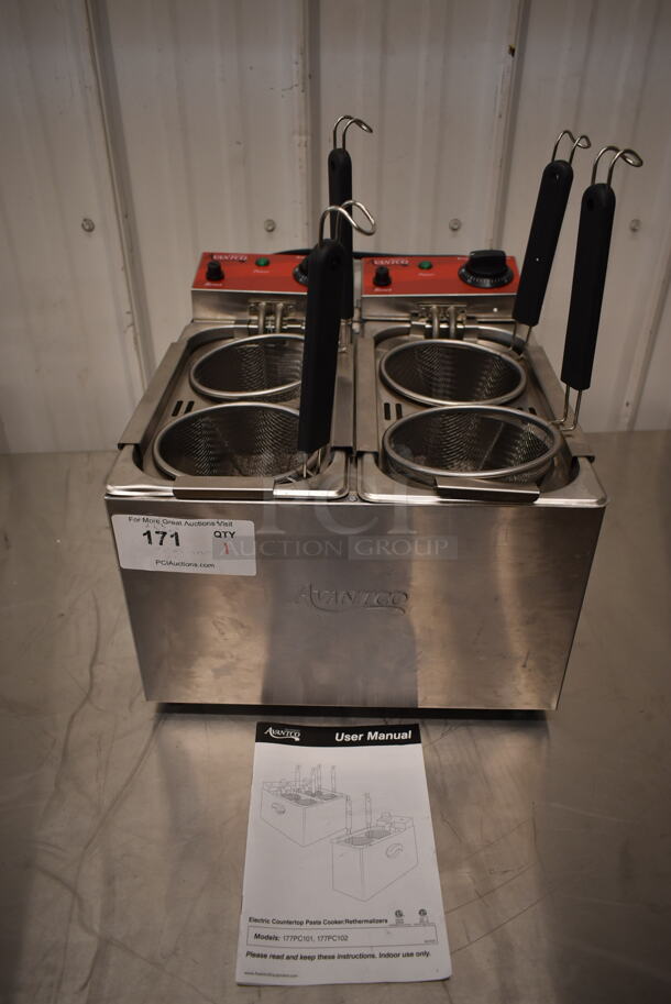 BRAND NEW SCRATCH AND DENT! 2023 Avantco 177PC102 2 Gallon / 8 Liter Electric Countertop Two Section Pasta Cooker w/ 4 Metal Fry Baskets. 120 Volts, 1 Phase. - Image 2 of 7
