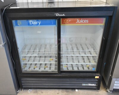 2018 True GDM-41SL-48-HC-LD Metal Commercial 2 Door Reach In Cooler Merchandiser w/ Poly Coated Racks. 115 Volts, 1 Phase. Tested and Working!