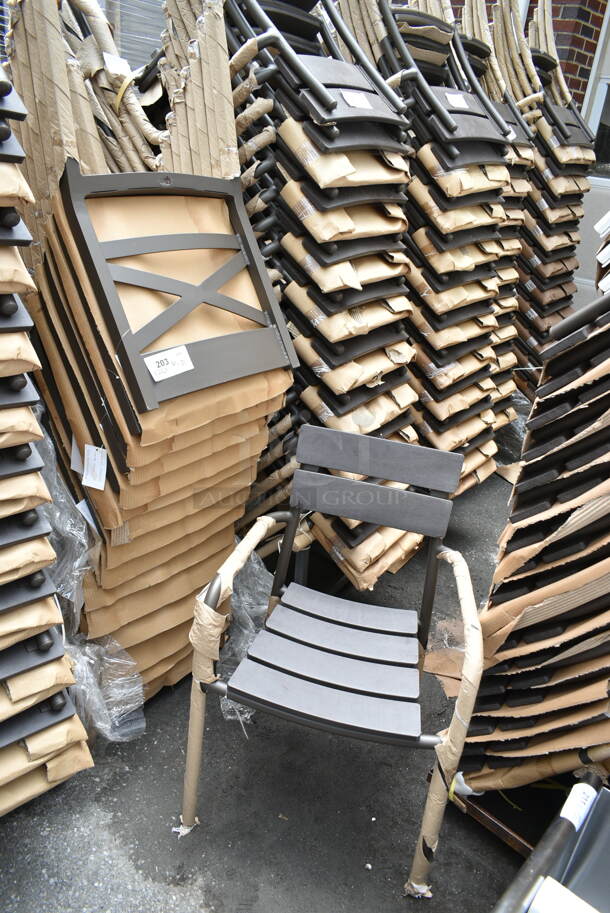 20 BRAND NEW! BFM Seating PH301CBR-BZ Brown Outdoor Dining Height Chair w/ Arm Rests. 20 Times Your Bid! - Image 2 of 5