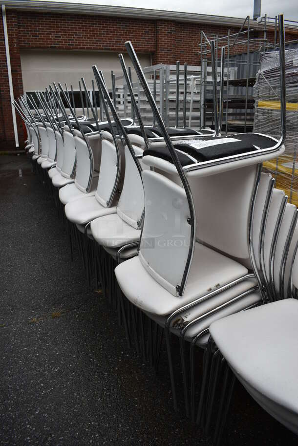 16 White Dining Chairs on Chrome Finish Metal Frames. Stock Picture - Cosmetic Condition May Vary. 20x23x35. 16 Times Your Bid! - Image 4 of 4