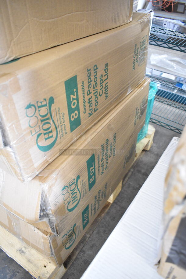 PALLET LOT of 27 BRAND NEW Boxes Including 127SB24COMBO Choice 24 oz. Clear Plastic Salad Bowl with Lid - 150/Case, 2 Box 500CC16 Choice Clear PET Customizable Plastic Cold Cup - 16 oz. - 1000/Case, CH12DEF Dart ClearPac SafeSeal 12 oz. Tamper-Resistant, Tamper-Evident Hinged Container with Flat Lid - 200/Case, 3 Box 760SOUP8KFT EcoChoice 8 oz. Kraft Paper Food Cup with Vented Lid - 250/Case, 130HBKCUTFW Visions Individually Wrapped Black Heavy Weight Plastic Fork - 1000/Case, 2 Box 129MCR32B Choice 32 oz. Black Round Microwavable Heavy Weight Container with Lid 7 1/4" - 150/Case, 2 Box 433NHT101H Choice 1/6 Standard Size White "Thank You" Medium-Duty Plastic T-Shirt Bag - 1000/Case, 347RPBD10WHS Visions 10" White Plastic Plate with Silver Bands - 120/Case, 129MCS38B Choice 38 oz. Black Rectangular Microwavable Heavy Weight Container with Lid 8 3/4" x 6 1/4" x 2" - 150/Case, 346WKFSNSPM Choice White Medium Weight Wrapped Plastic Cutlery Pack with Napkin and Salt / Pepper Packets - 500/Case. 27 Times Your Bid! - Image 9 of 12
