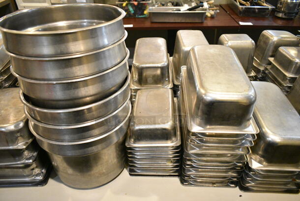 ALL ONE MONEY! Lot of Various Items Including Stainless Steel Drop In Bins, Cylindrical Drop In Bins. Does Not Include Table. (main dining room) - Image 4 of 4