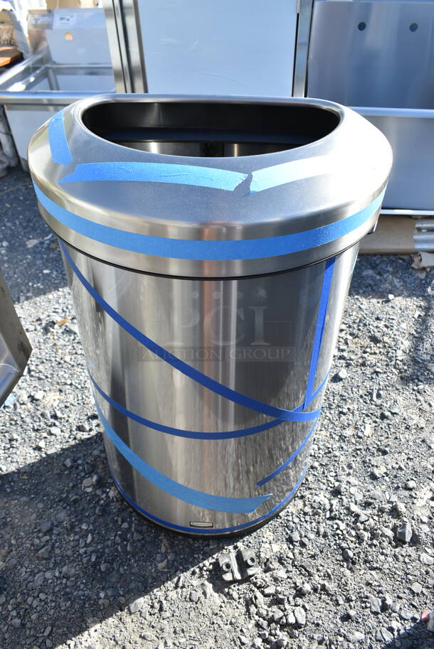 2 BRAND NEW SCRATCH AND DENT! Stainless Steel Trash Cans Including 6902147582 Rubbermaid Refine 2147582 21 Gallon Stainless Steel Half Round Waste Container. 2 Times Your Bid! - Image 3 of 7