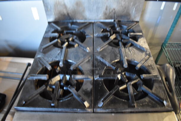 Jade Range Stainless Steel Commercial Natural Gas Powered 4 Burner Range w/ Salamander Cheese Melter, Oven and Back Splash on Commercial Casters. 24x32x76 - Image 8 of 9