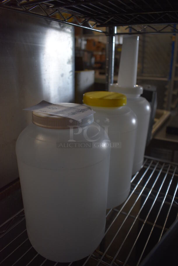 ALL ONE MONEY! Lot of 3 Poly Containers w/ 2 Flat Lids and 1 Pourer Lid. 6x6x10 - Image 2 of 3