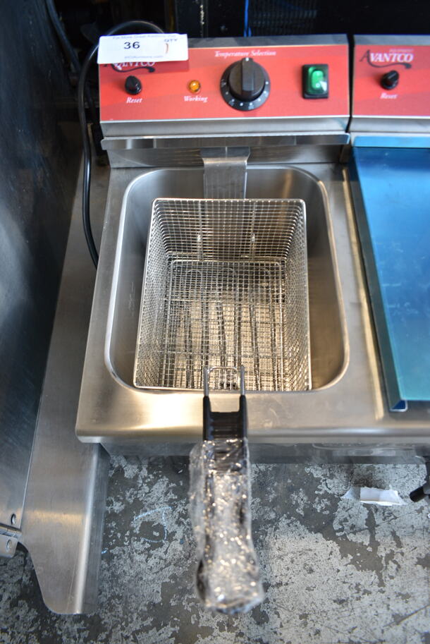 BRAND NEW SCRATCH AND DENT! 2023 Avantco 177F202 Stainless Steel Commercial Countertop Electric Powered 2 Bay Deep Fat Fryer w/ 2 Metal Baskets and 1 Lid. 208-240 Volts, 1 Phase.  - Image 6 of 10