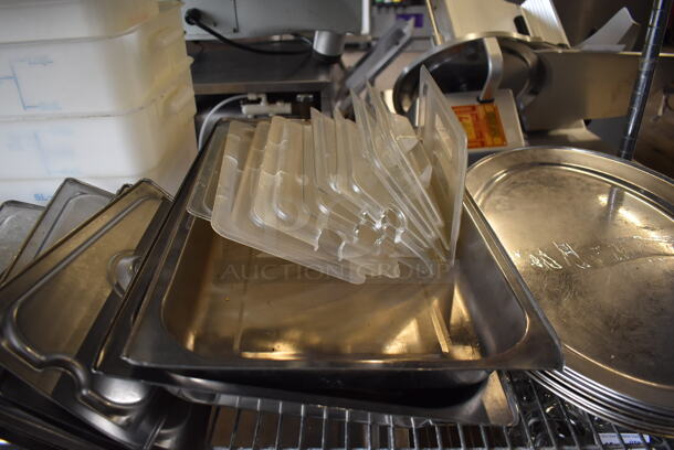 ALL ONE MONEY! Tier Lot of Various Drop In Bin Lids, Poly Containers, Metal Serving Trays and Poly Soap Dispensers - Image 5 of 6