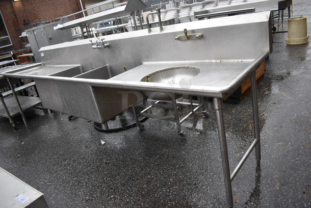 Stainless Steel 2 Bay Sink w/ Faucet, Handles, Right Side Sink Basin and Left Side Drain Board. 144x31x46 - Image 3 of 6