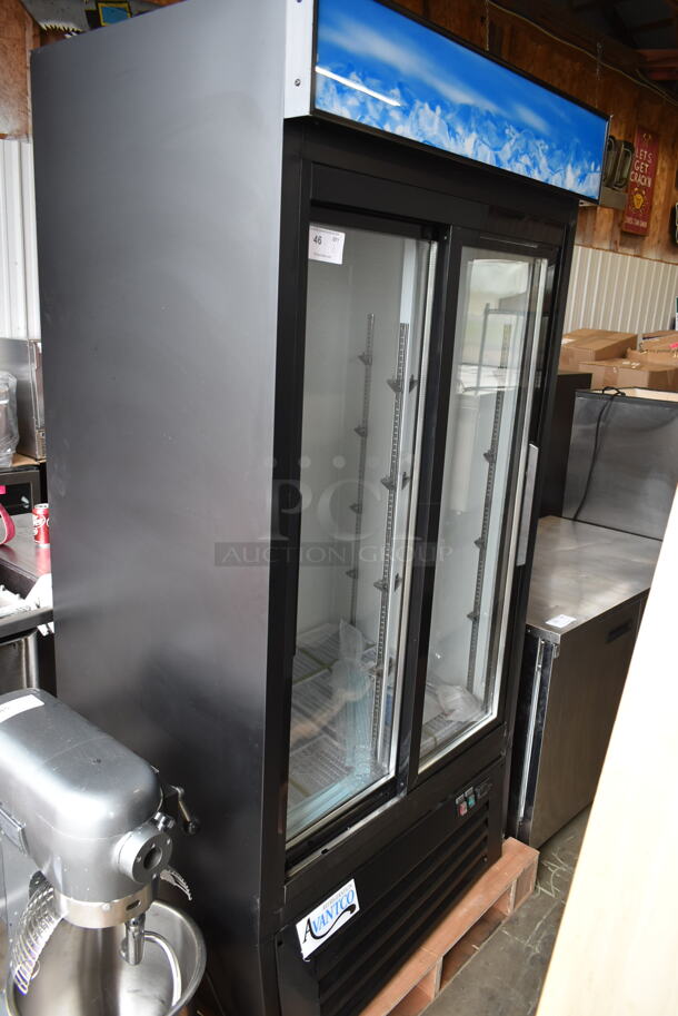 BRAND NEW SCRATCH AND DENT! 2024 Avantco 178GDS33HCB Metal Commercial 2 Door Reach In Cooler Merchandiser w/ Poly Coated Racks. 115 Volts, 1 Phase. Tested and Working! - Image 2 of 7