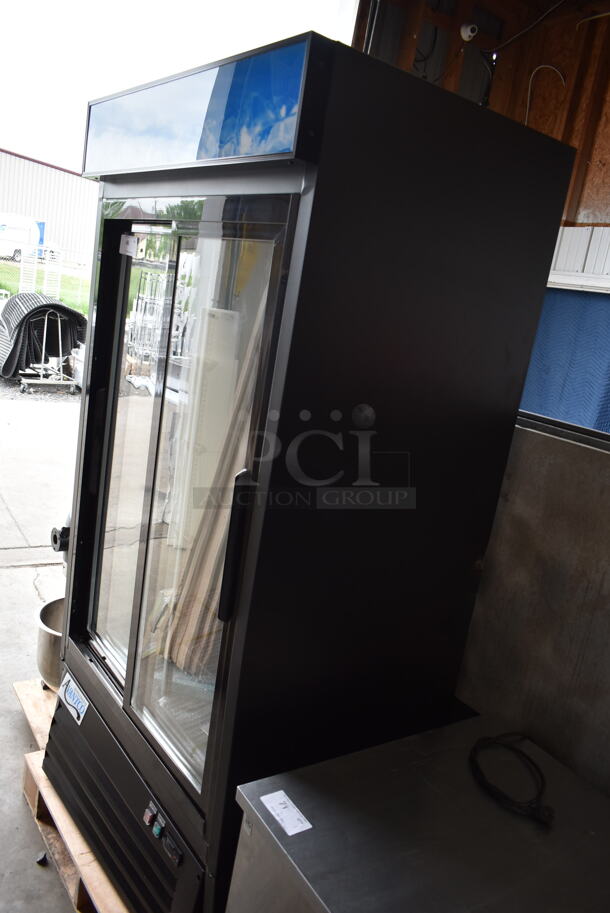 BRAND NEW SCRATCH AND DENT! 2024 Avantco 178GDS33HCB Metal Commercial 2 Door Reach In Cooler Merchandiser w/ Poly Coated Racks. 115 Volts, 1 Phase. Tested and Working! - Image 4 of 7