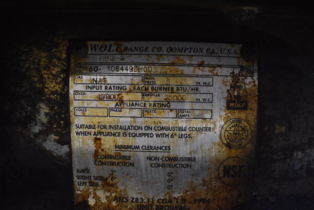 Wolf FHBO-6 Stainless Steel Commercial Natural Gas Powered Vertical Upright Broiler on Commercial Casters.  - Image 8 of 8