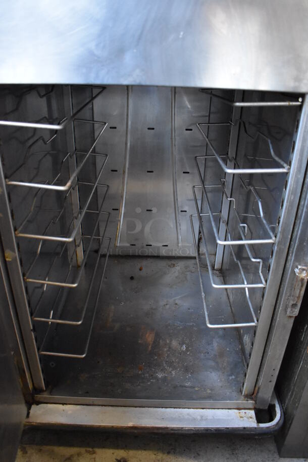 Stainless Steel Commercial 2 Half Size Door Heated Holding Cabinet w/ Thermostatic Controls on Commercial Casters. 31x34x77. Powers On But Does Not Get Warm - Image 4 of 5