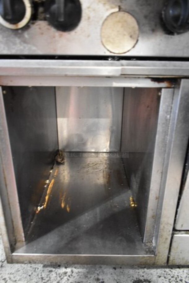 Garland Stainless Steel Commercial Natural Gas Powered 8 Burner Range w/ Convection Oven, Over Shelf and Back Splash.  - Image 4 of 5