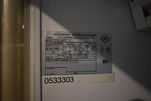 National ULG30BSP-5 Metal Commercial Single Door Reach In Freezer Merchandiser w/ Poly Coated Racks. 115 Volts, 1 Phase. Tested and Powers On But Does Not Get Cold - Image 7 of 7