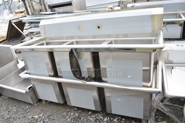 2 BRAND NEW SCRATCH AND DENT! Regency 600S31515 54" 16-Gauge Stainless Steel Three Compartment Commercial Sink with Galvanized Steel Legs and without Drainboards - 15" x 15" x 12" Bowls. No Legs. 2 Times Your Bid!  - Image 2 of 9