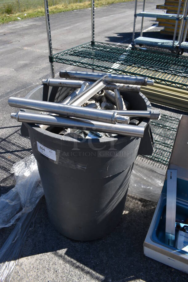 ALL ONE MONEY! Lot of Various Items Including Commercial Casters and Legs in Gray Poly Trash Can. 26x24x32 - Image 6 of 6