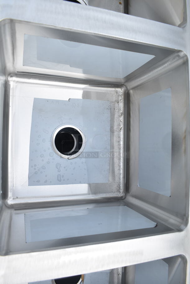 2 BRAND NEW SCRATCH AND DENT! Regency 600S31515 54" 16-Gauge Stainless Steel Three Compartment Commercial Sink with Galvanized Steel Legs and without Drainboards - 15" x 15" x 12" Bowls. No Legs. 2 Times Your Bid!  - Image 6 of 9