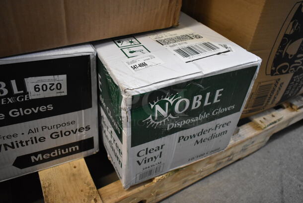 PALLET LOT of 20 BRAND NEW Boxes Including 500TW9 Choice 9 oz. Translucent Thin Wall Plastic Cold Cup - 2500/Case, Tellus Products 9" x 9" No PFAS Added Natural Bagasse Clamshell Container - 200/Case, 394345M Noble Medium Gloves, 394365M Noble Products Powder-Free Disposable Clear Vinyl Gloves for Foodservice - Medium - 1000/Case, 500CC12 Choice Clear PET Customizable Plastic Cold Cup - 12 oz. - 1000/Case, 500CC9 Choice 9 oz. Clear PET Customizable Plastic Squat Cold Cup - 1000/Case, 5008DWALLC Choice 8 oz. Tall Coffee Break Print Smooth Double Wall Paper Hot Cup - 500/Case, 129MCR32B Choice 32 oz. Black Round Microwavable Heavy Weight Container with Lid 7 1/4" - 150/Case, 2 Box 346WSNSM Choice Medium Weight White Wrapped Plastic Spork, Straw, and Napkin Kit - 1000/Case, 74555-0150 Pizza Trays, Choice 32 oz. Clear RPET Hinged Deli Container - 200/Case, 433W8BGC Choice 8 lb. White Paper Bag - 500/Case. 20 Times Your Bid! - Image 6 of 12