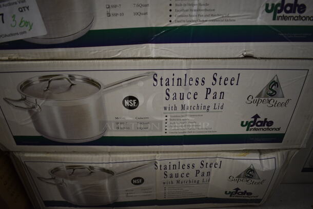 3 BRAND NEW IN BOX! Update SSP-10 Stainless Steel 10 Quart Sauce Pot w/ Lid. 22x12x6. 3 Times Your Bid! - Image 2 of 4