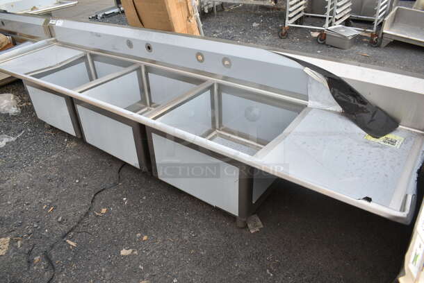 BRAND NEW SCRATCH AND DENT! Regency 600S32424224 Stainless Steel 87" 2 Bay Sink w/ Dual Drain Boards. Bays 24x24x13. Drain Boards 16.5x25.5  - Image 2 of 10