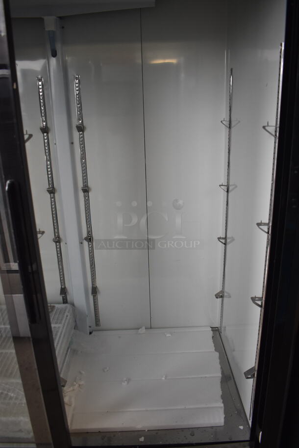BRAND NEW SCRATCH AND DENT! Avantco 178GDS47HCB Metal Commercial 2 Door Reach In Cooler Merchandiser on Commercial Casters. 52x30x84. Tested and Working! - Image 5 of 6