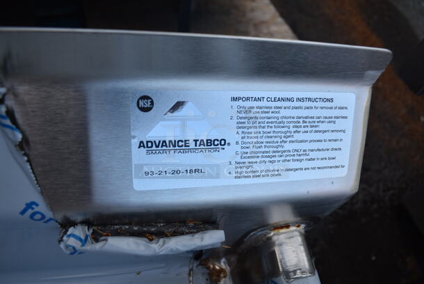 BRAND NEW! Advance Tabco 93-21-20-18RL Stainless Steel Single Bay Sink. Bay 20x20x13. Drain Boards 16x25 - Image 7 of 7
