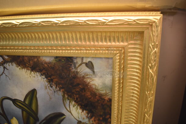Framed Canvas Painting Reproduction of Orchid and Hummingbird by Martin Heade From Art Dealer Ed Mero! - Image 6 of 7