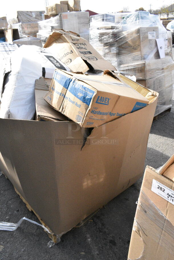 10 BRAND NEW Boxes Including 50012W Choice 12 oz. White Poly Paper Hot Cup - 1000/Case, Choice #4 Paper Food Containers, 5001RT800N Lavex 8" Natural Kraft Hardwound Paper Towel, 800 Feet / Roll - 6/Case. 10 Times Your Bid!  - Image 4 of 5