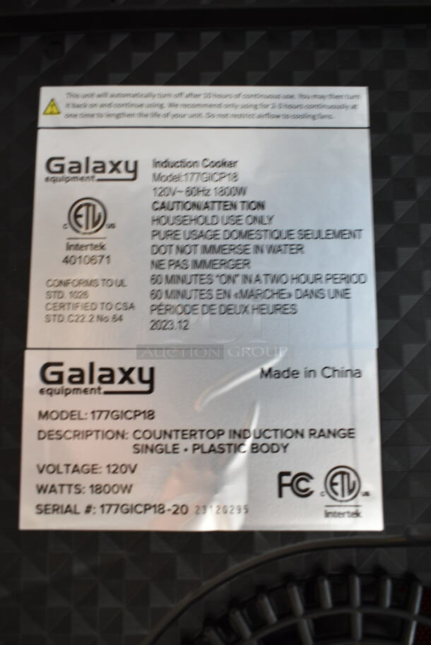 BRAND NEW SCRATCH AND DENT! 2023 Galaxy 177GICP18 Stainless Steel Commercial Countertop Induction Range / Cooker. 120 Volts, 1 Phase.  - Image 3 of 3