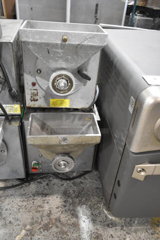 2 Olde Tyme PN1/PN2 Stainless Steel Commercial Countertop Nut Grinder Base. 115 Volts, 1 Phase. 2 Times Your Bid! One is Tested and Does Not Power On. One Cannot Test Due To Plug Style
