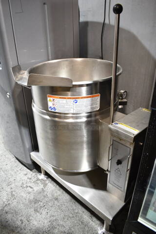 2019 Cleveland KET-20-T Stainless Steel Commercial Electric Powered 20 Gallon Steam Kettle Tilting Kettle. 208/240 Volts, 3 Phase.