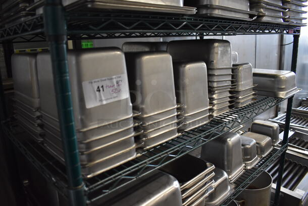 ALL ONE MONEY! Tier Lot of 52 Various Stainless Steel Drop In Bins Including 1/3x6, 1/2x4, 1/4x4