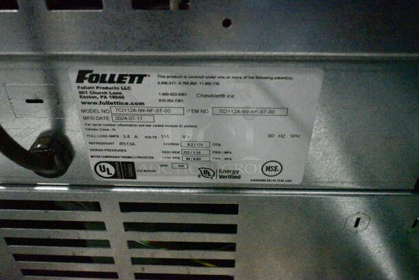 BRAND NEW SCRATCH AND DENT! 2024 Follett 7CI112A-IW-NF-ST-00 Champion 7 Series Air Cooled Chewblet Countertop Ice Maker and Water Dispenser with 7 lb. Bin. 100 lb. 115 Volts, 1 Phase. - Image 7 of 7