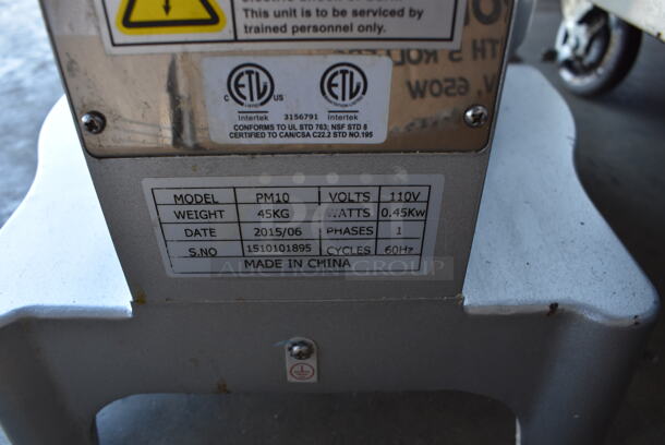 2015 PrepPal PM10 Metal Commercial 10 Quart Planetary Dough Mixer w/ Stainless Steel Mixing Bowl, Bowl Guard, Paddle, Balloon Whisk and Dough Hook Attachments. 110 Volts, 1 Phase. 15x19x25. Tested and Working! - Image 4 of 6