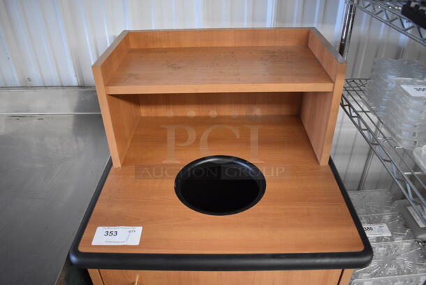 Wood Pattern Trash Can Shell w/ Trash Deposit Hole, Tray Return, Door and Poly Trash Can. 25.5x25.5x48 - Image 3 of 4