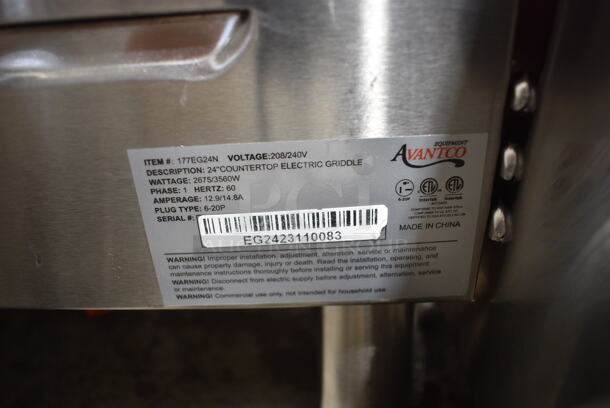 Avantco 177EG24N Stainless Steel 24" Electric Countertop Griddle. 208/240 Volts, 1 Phase.  - Image 5 of 5