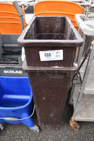 2 Brown Poly Slim Jim Trash Cans. 11x20x30. 2 Times Your Bid!