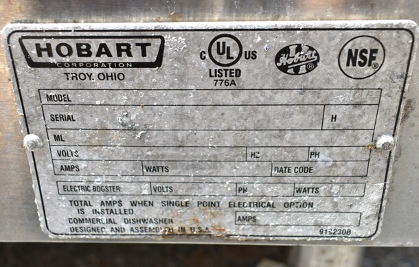 Hobart AM15 Stainless Steel Commercial Straight Pass Through Dishwasher w/ Right Side Clean Side Dishwasher Table. 208 Volts.   - Image 8 of 9