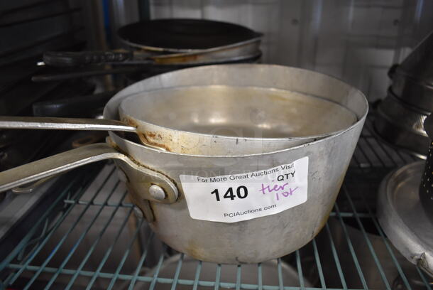 ALL ONE MONEY! Tier Lot of Various Items Including 8 Metal Skillets, 2 Sauce Pans, 2 China Cap Strainers, Colanders and 3 Insulated Metal Mixing Bowls - Image 3 of 6