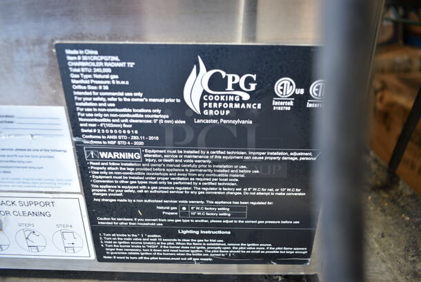 BRAND NEW SCRATCH AND DENT! 2023 Cooking Performance Group CPG 351CRCPG72NL Stainless Steel Commercial Countertop 72" Gas Radiant Charbroiler. Missing Grates. 240,000 BTU - Image 8 of 8