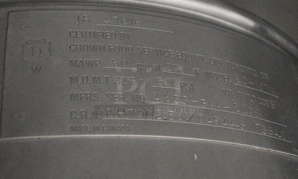 Crown Model EC-10TW Stainless Steel Commercial Countertop Electric Powered 10 Gallon Tilting Steam Kettle on Stand. 208 Volts, 3 Phase. 29.5x24x54 - Image 7 of 9