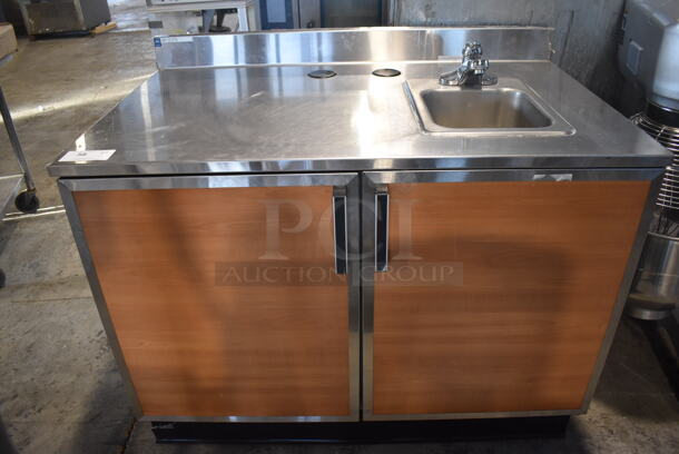 Duke Stainless Steel Counter w/ Sink Basin, Faucet, Handle and 2 Wood Pattern Doors. 48x30x40 - Image 3 of 8