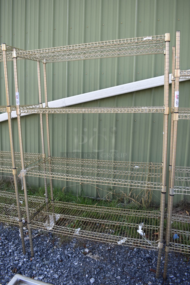 Gold Finish 4 Tier Wire Shelving Unit. BUYER MUST DISMANTLE. PCI CANNOT DISMANTLE FOR SHIPPING. PLEASE CONSIDER FREIGHT CHARGES. 48x21x75 - Image 4 of 4