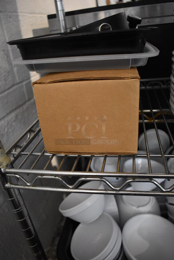 ALL ONE MONEY! Lot of Contents of Shelving Unit Including Chafing Dishes, Dish Caddies, Ceramic Plates, Bowls, Silverware. Does Not Include Shelving Unit.  - Image 8 of 12