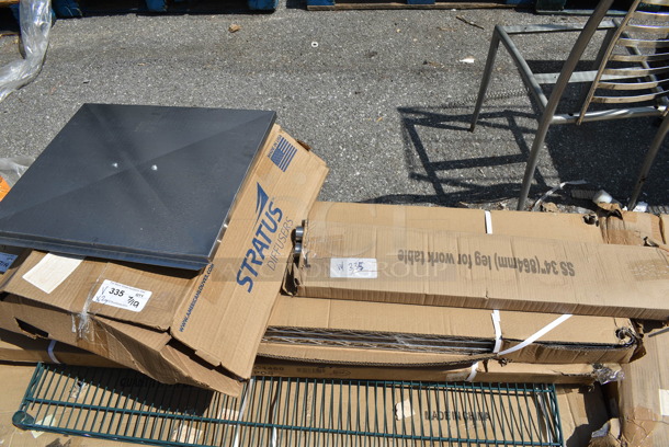 3 BRAND NEW SCRATCH AND DENT! Items; 34" Work Table Legs, Frymaster 1081872SP Lid and Stratus American Louver Company Stratus White Plaque Diffuser with 12" Neck STR-PQ-12W. 3 Times Your Bid! - Image 1 of 7