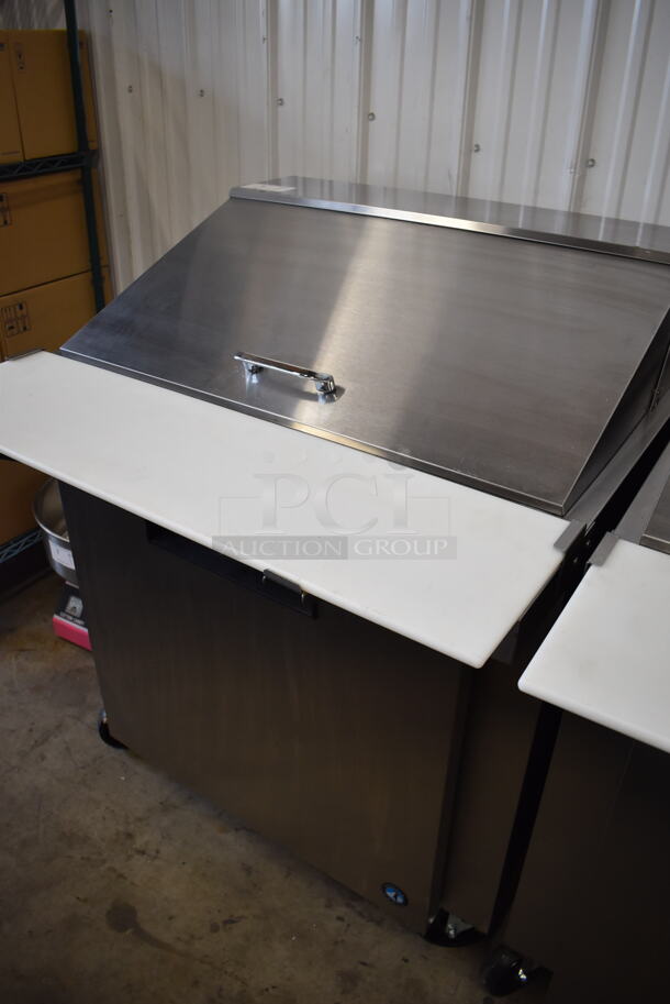 LIKE NEW! 2022 Hoshizaki SR36B-15M Stainless Steel Commercial Sandwich Salad Prep Table Bain Marie Mega Top on Commercial Casters. Unit Was Used a Few Times at a Trade Show as a Demonstration. 115 Volts, 1 Phase. 36x37x45. Tested and Working! - Image 2 of 8
